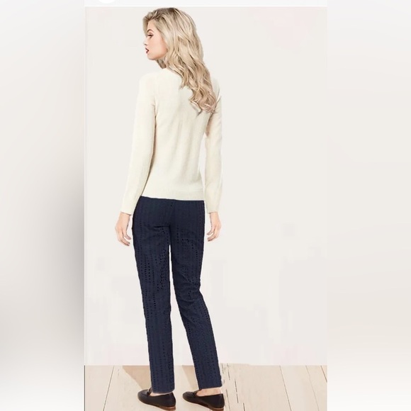 𝅺LOFT Zoe Ankle Navy Blue Eyelet Pants Size 4 - Picture 2 of 11